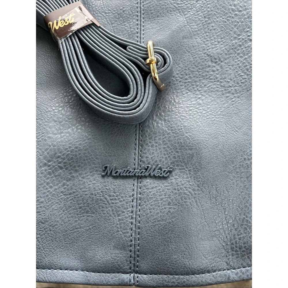 Montana West Western Crossbody Bag  Shoulder Purse Faux Leather Smoky Grey Blue